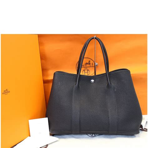 vintage hermes black leather tote|hermes garden party tote bag.